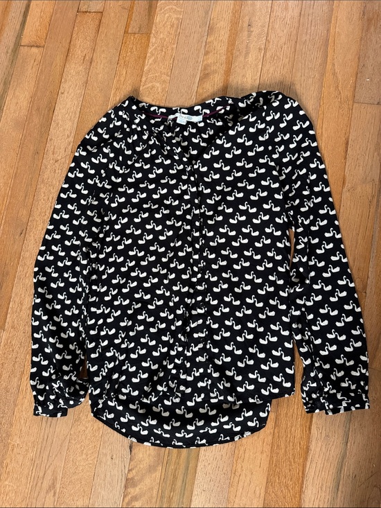 Boden Tops - Boden Black Blouse with White Swan Print